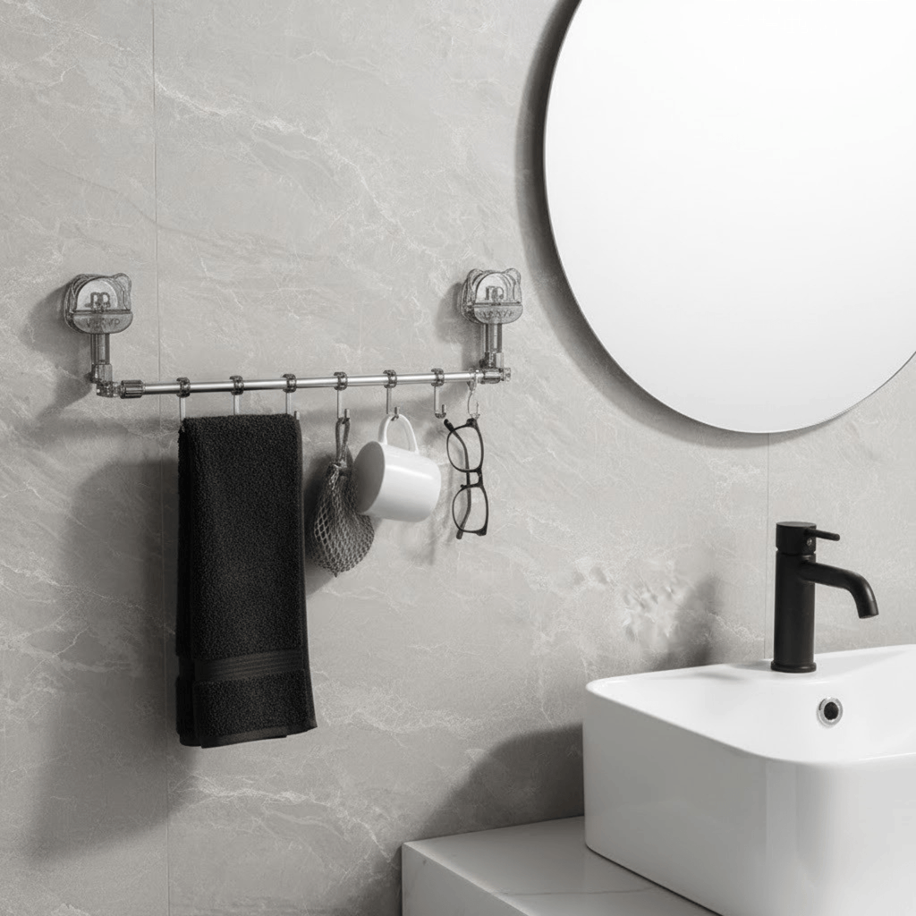 Multi-Functional Drill Free Retractable Storage Rack with 6 Hooks
