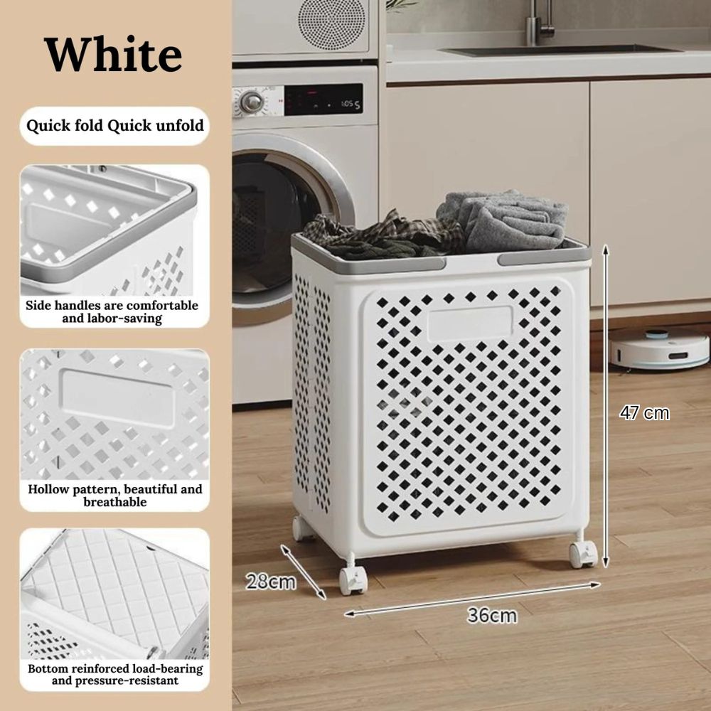 Multi-Purpose Plastic Foldable Laundry Basket with 360° Wheels