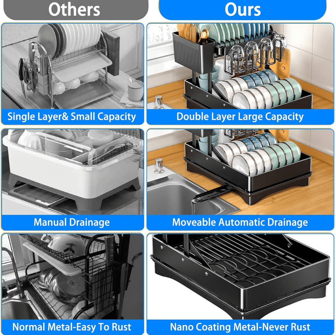 Space-Saving Foldable Iron Kitchen Dish Organizer Rack