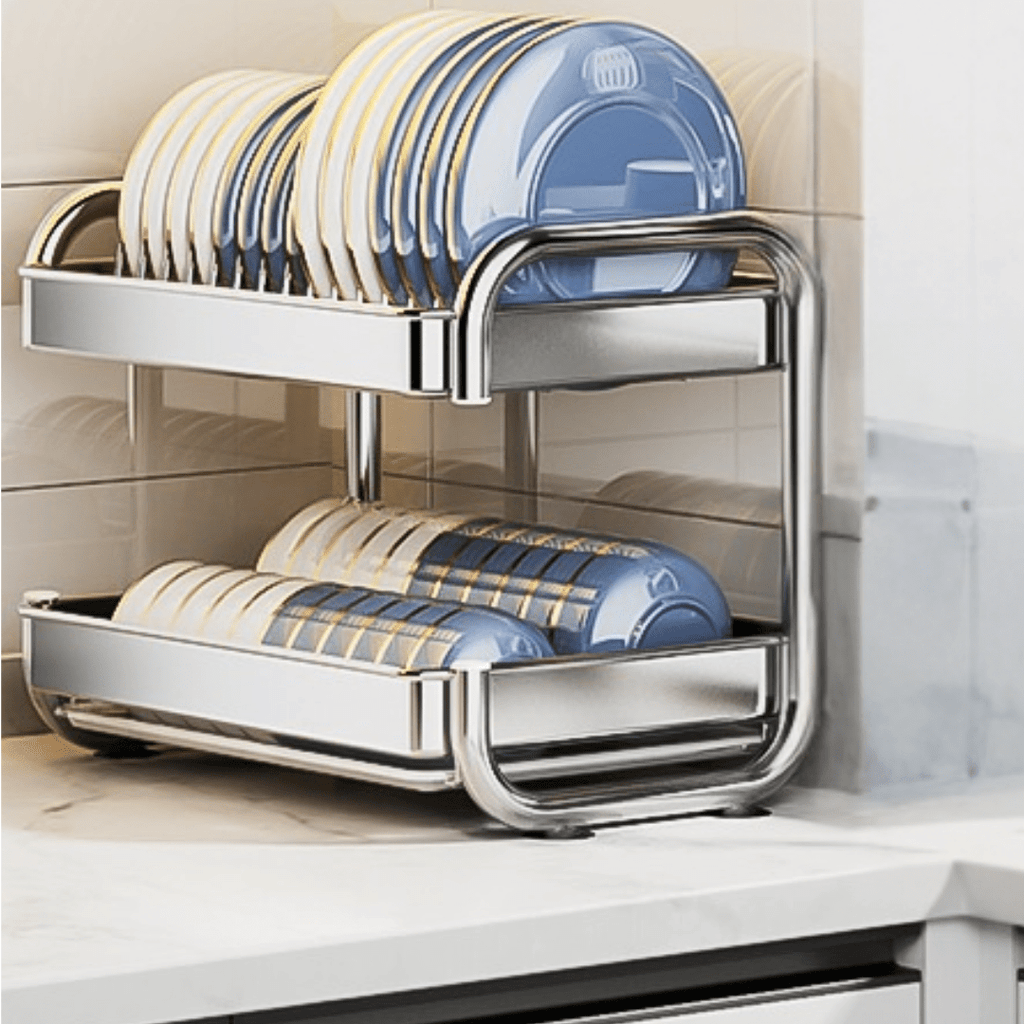 Multifunctional Stainless Steel Dish Rack with Cutlery and Cutting Board Holder(39cm)