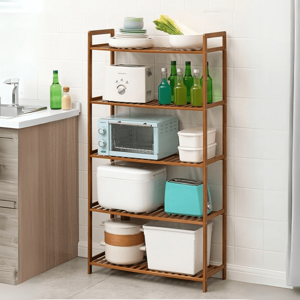 Multi-Purpose Bamboo Wood Floor-Standing Storage Rack (5 Tier-68cm)