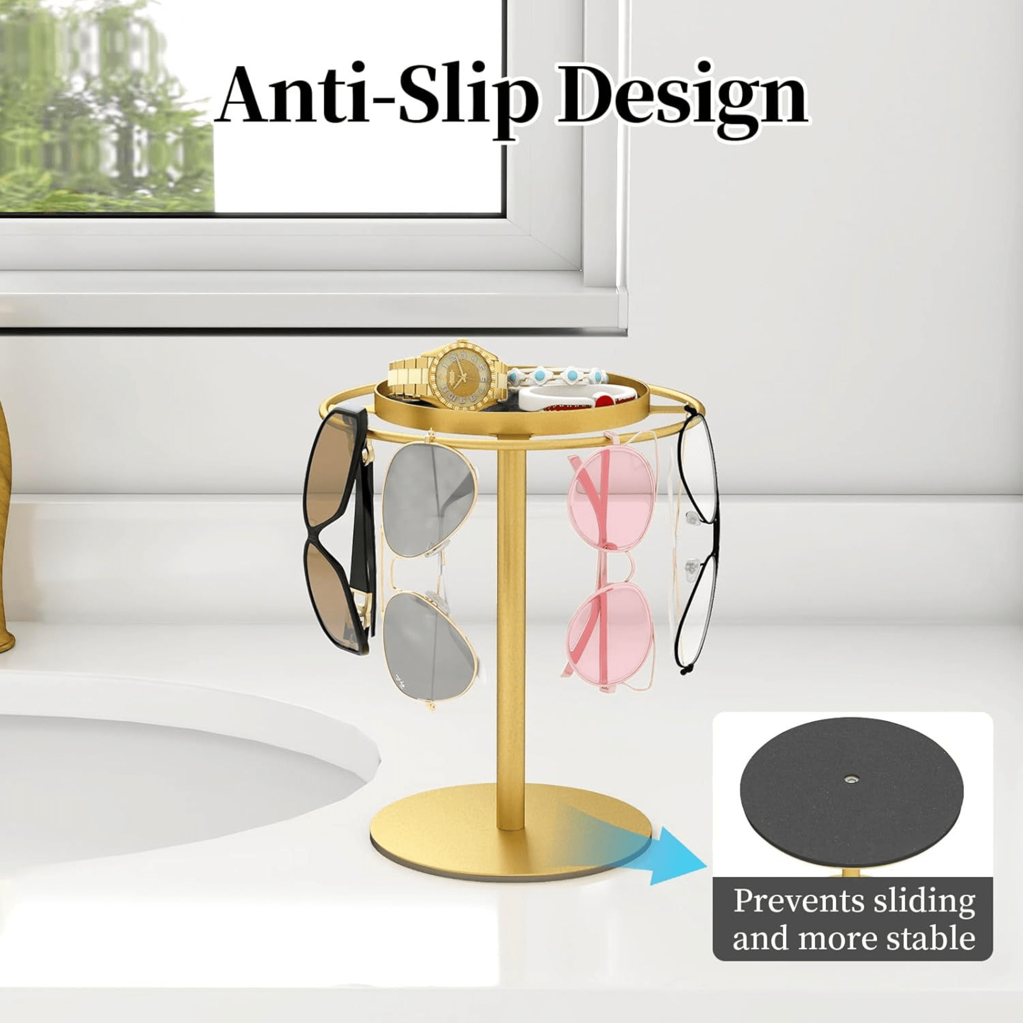 Metal Eyeglass Holder Stand with Storage Tray Organizer (12cm)