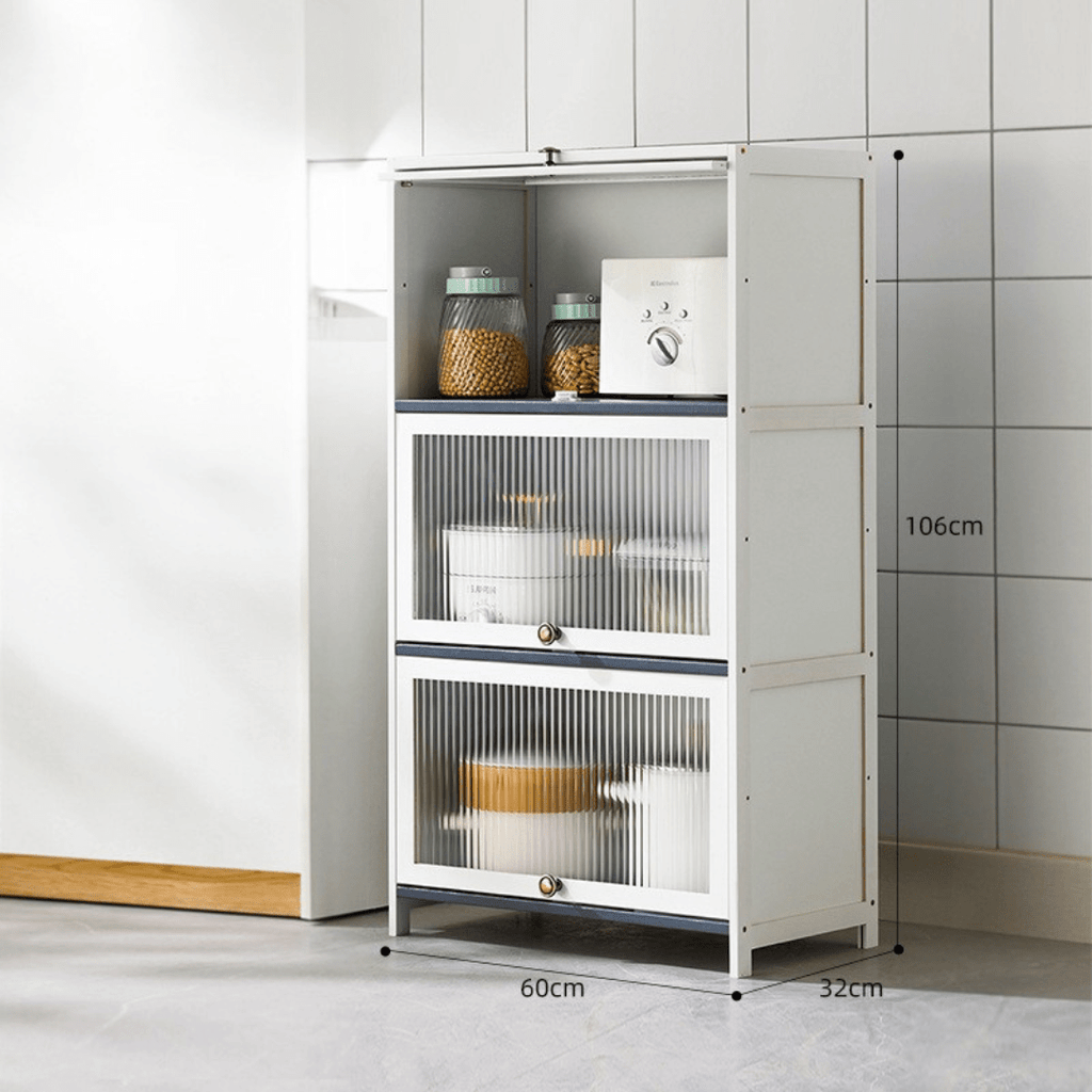 Multi-Purpose Bamboo & Acrylic Storage Cabinet with Flip Cover Doors (60cm)