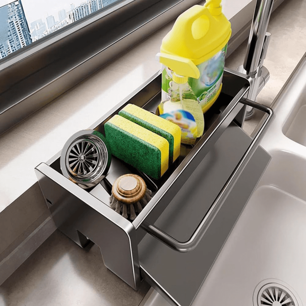 Carbon Steel Sponge & Dishcloth Holder with Auto Drain