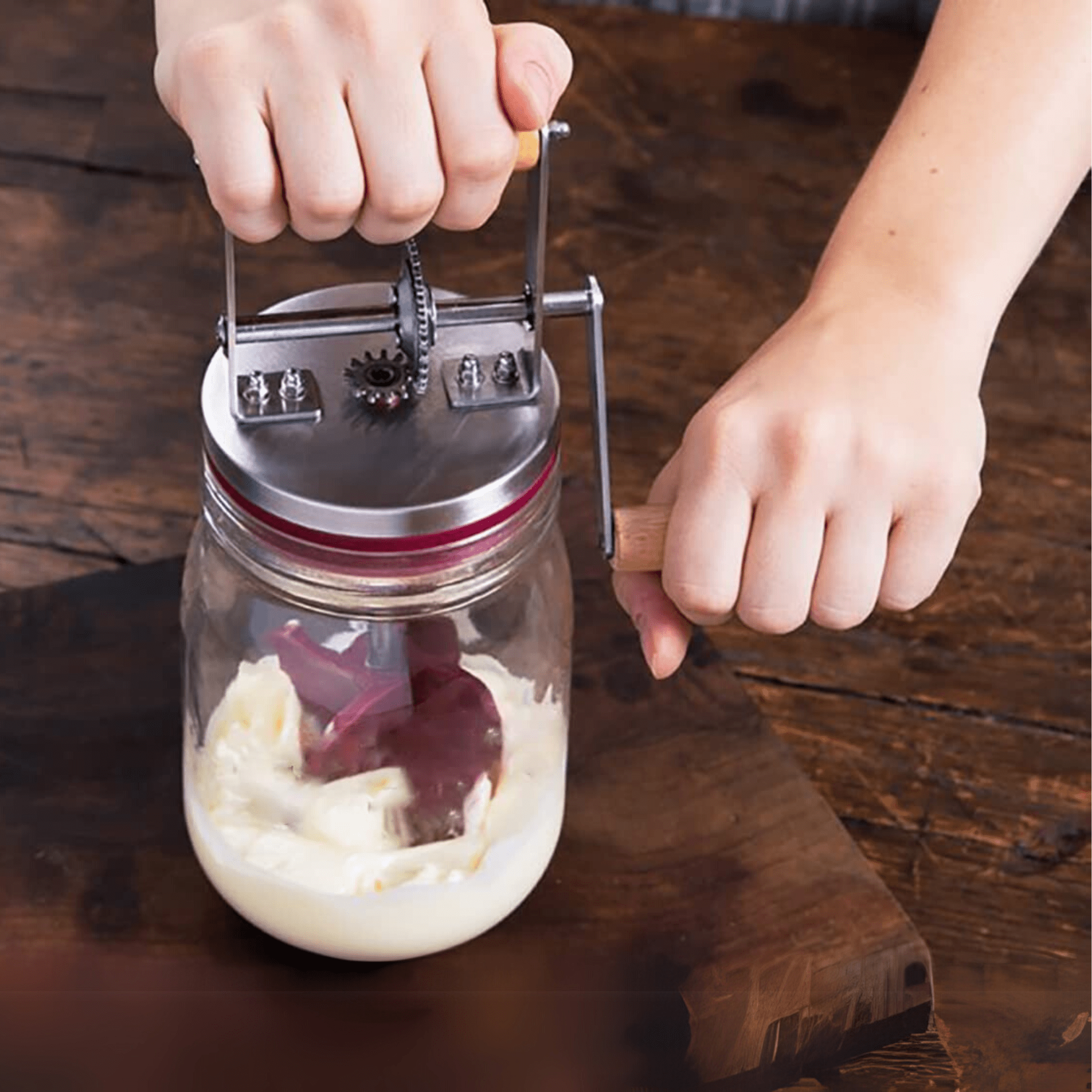 Manual Hand-Crank Butter Churner with Wooden Handle (1500ml)