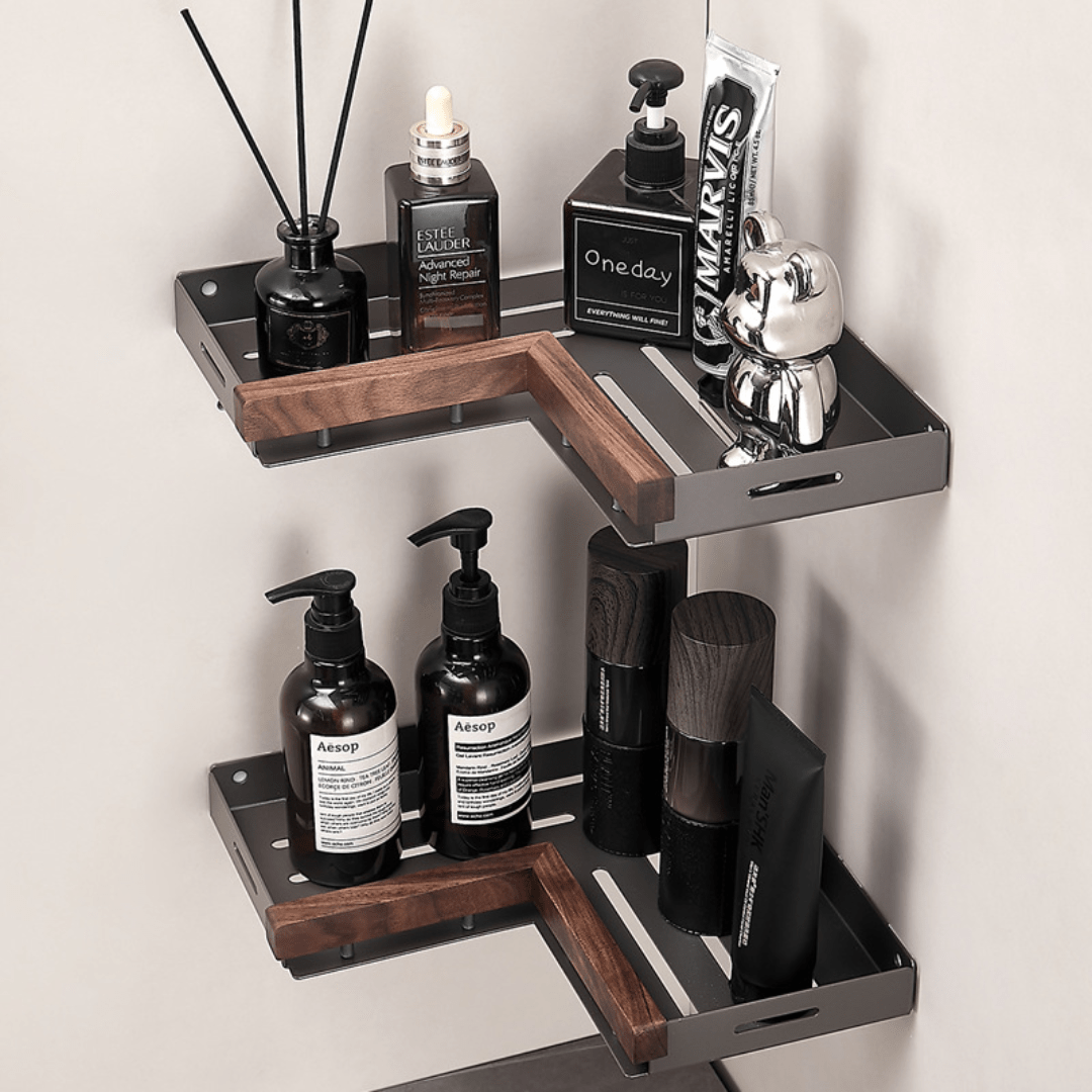 Multi-Purpose Wood and Aluminum Wall Corner Shelf (26cm)