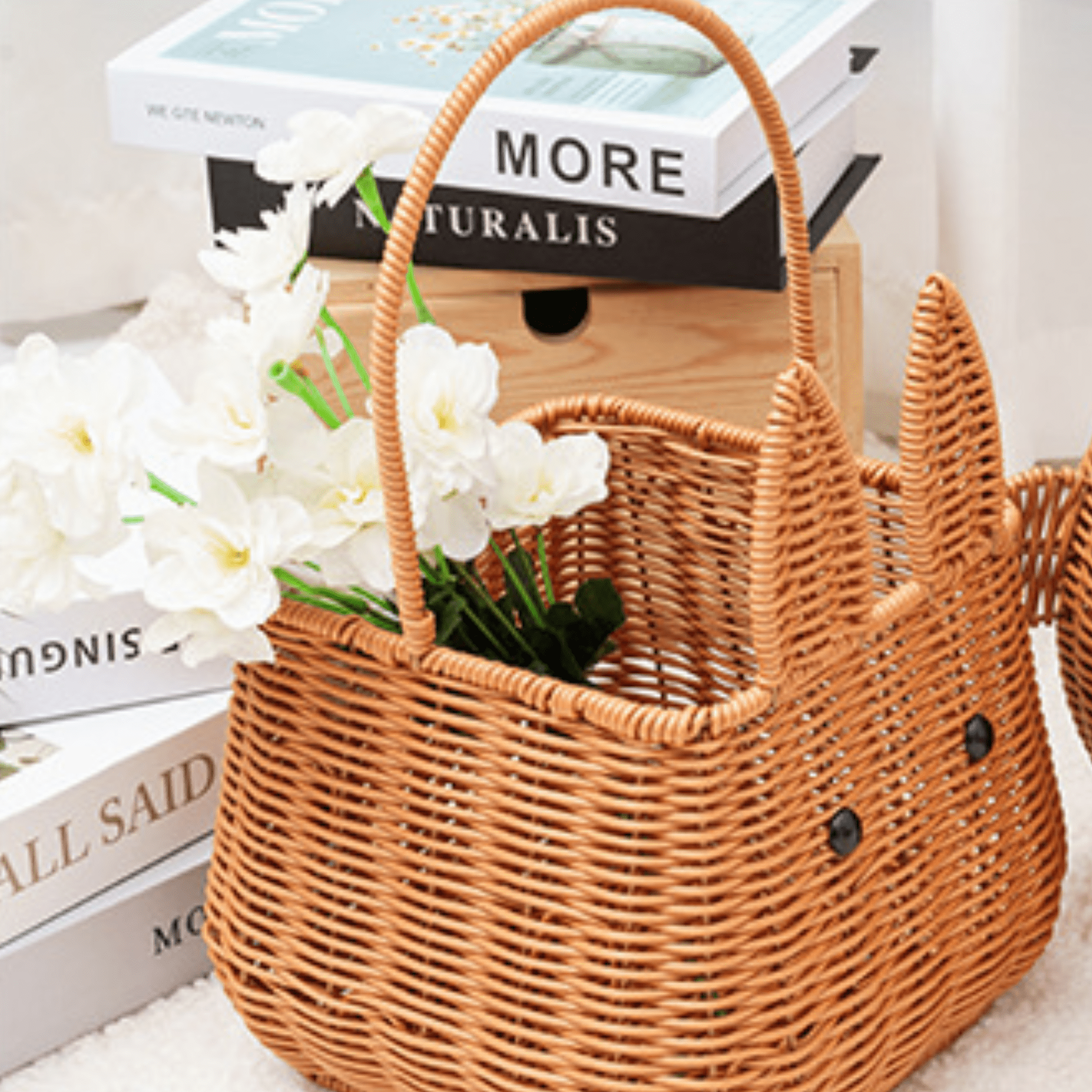 Multi-Purpose Rattan-Style Snack Storage Basket with Handle