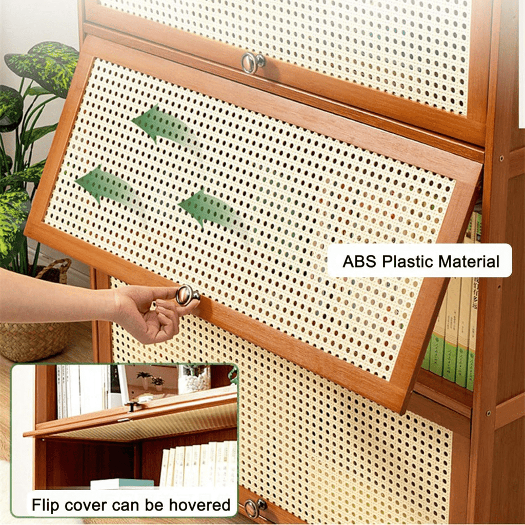 Multi-Tier Bamboo Wood Storage Shelf with Flip-Up Doors (Brown-80cm)