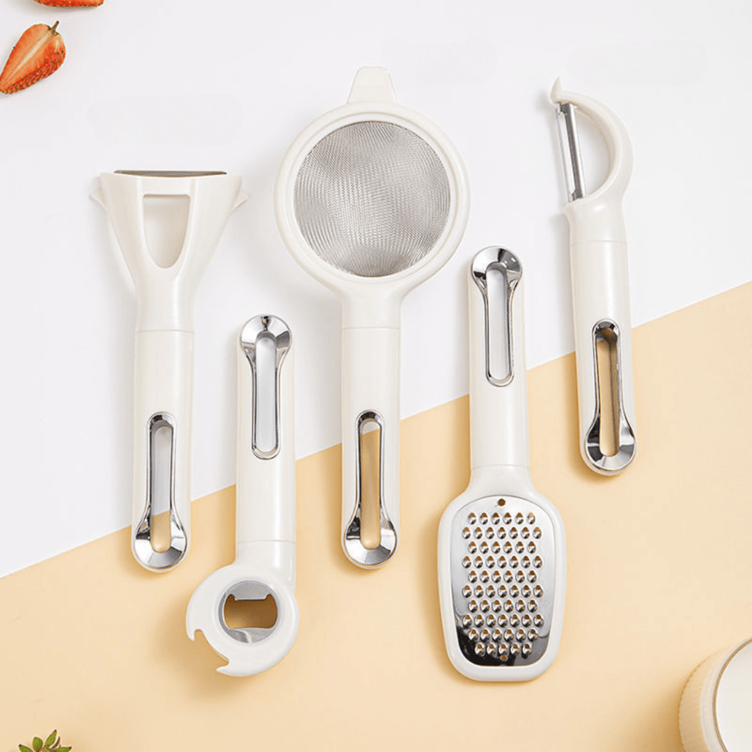 Multi-Functional 7-Piece Stainless Steel Kitchen Tools Set with Stand