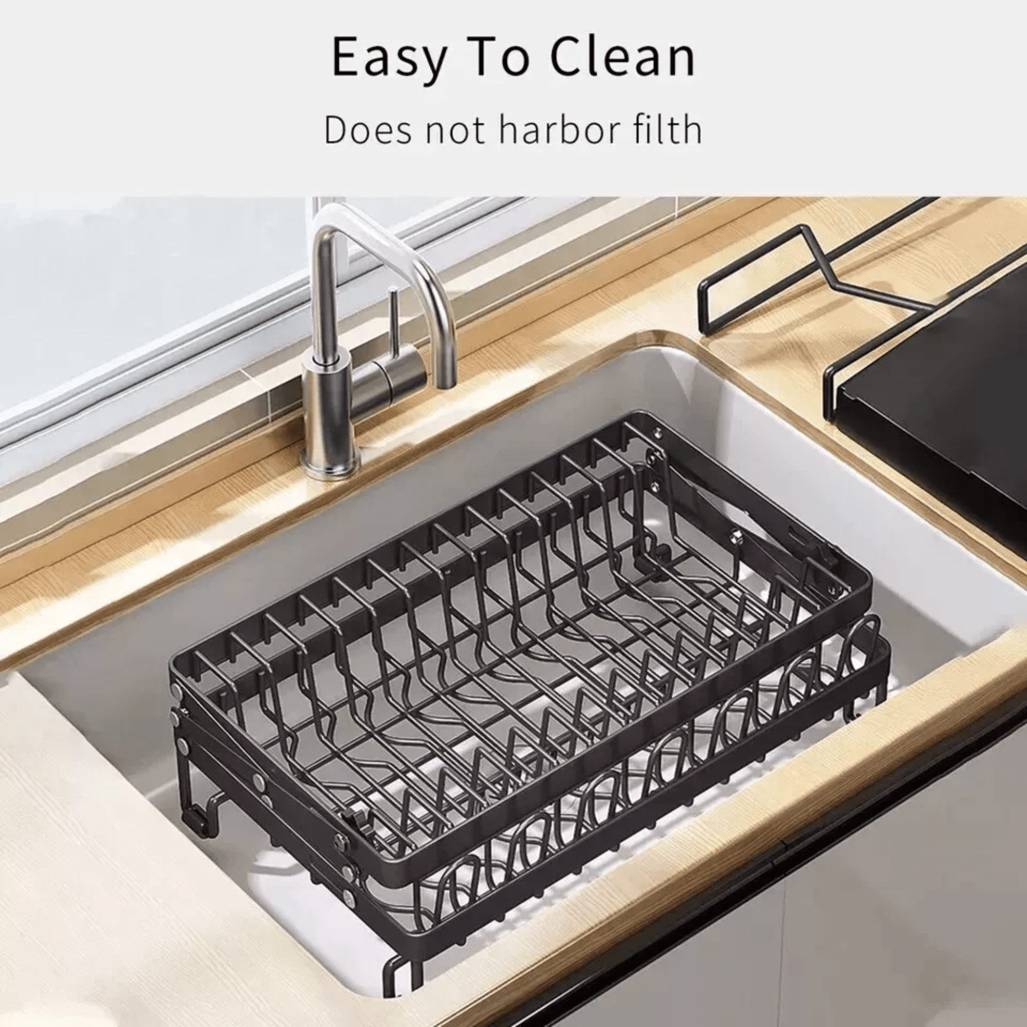 Multifunctional Foldable Carbon Steel Double-Layer Dish Drying Rack (40cm)