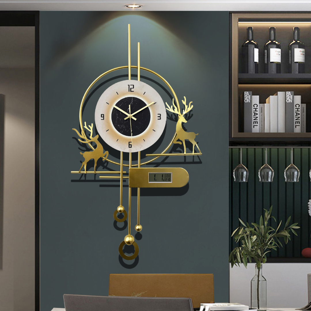 Elegant Reindeer Gold Metal Wall Clock