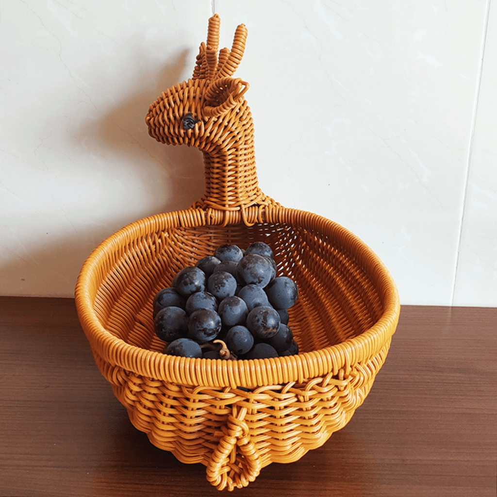 Multi-Purpose Deer-Shaped Imitation Rattan Food & Bread Basket (32cm)