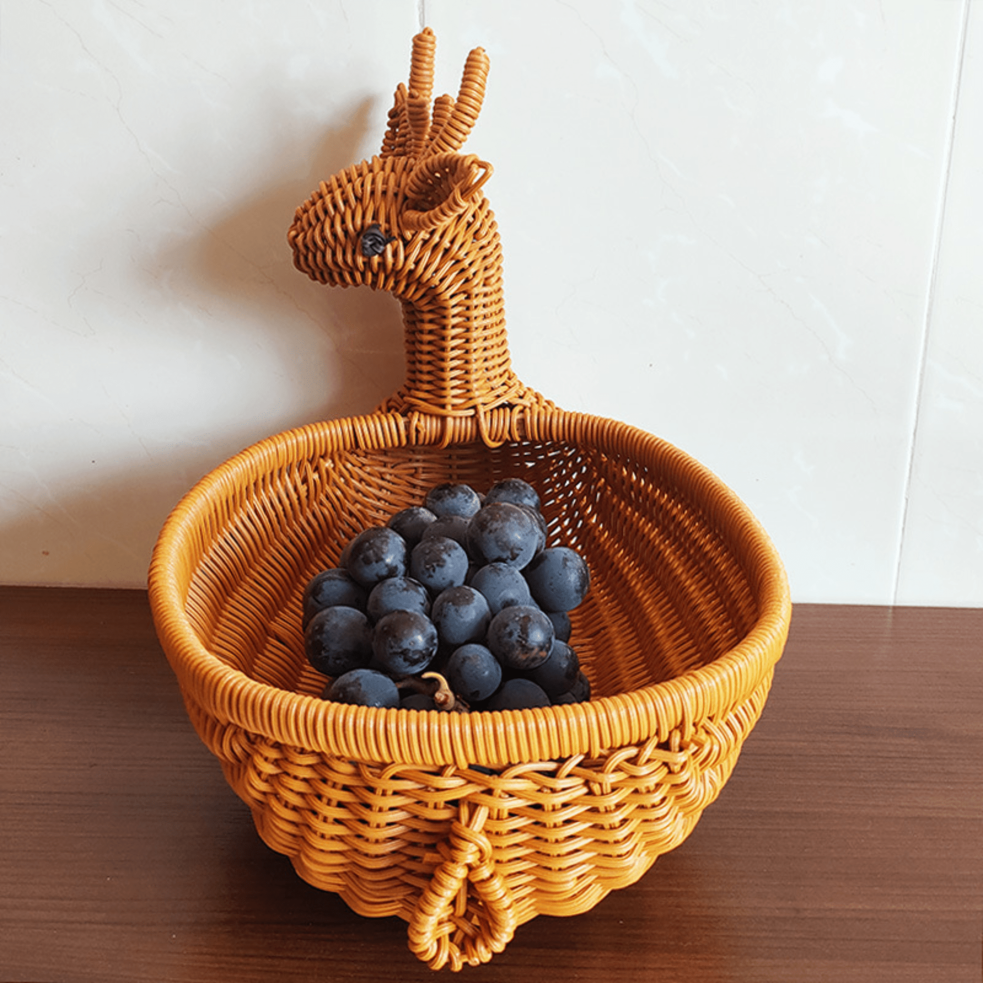 Multi-Purpose Deer-Shaped Imitation Rattan Food & Bread Basket (32cm)
