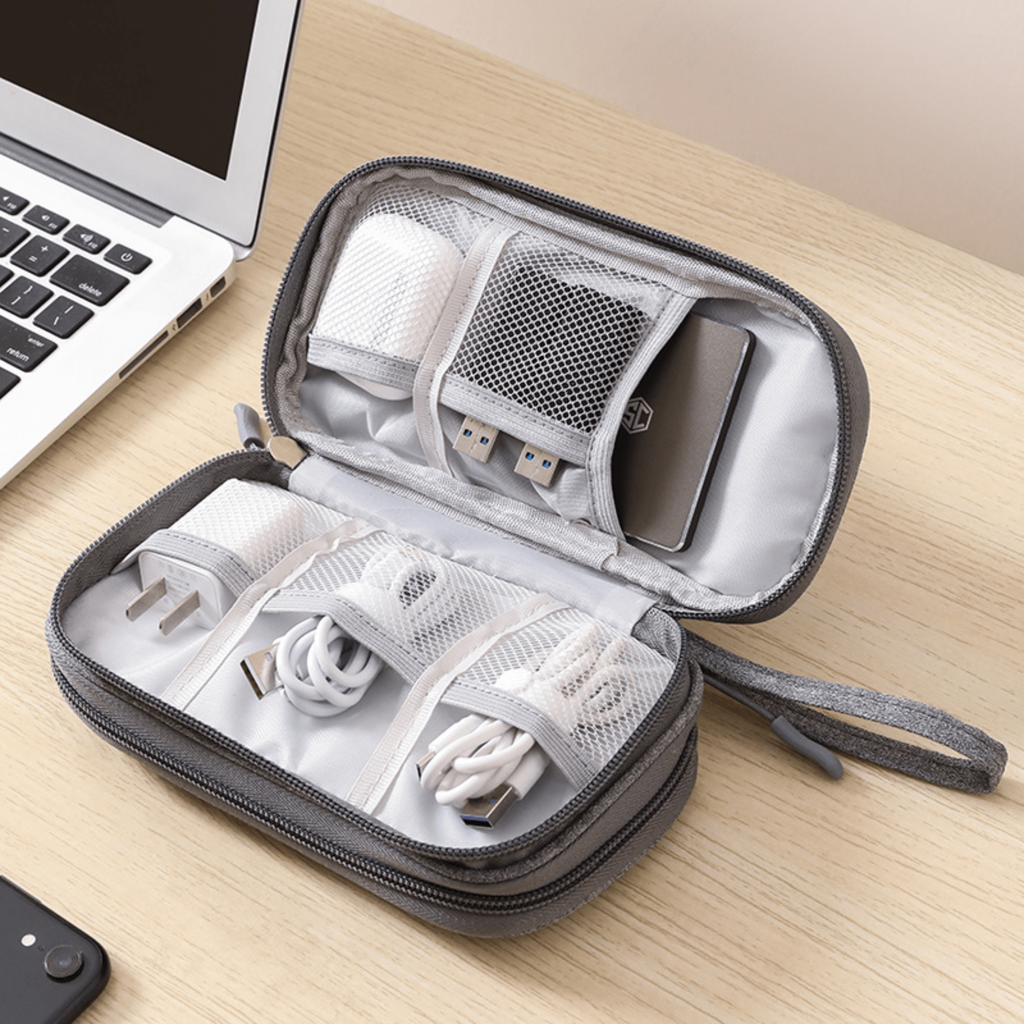 Portable  Storage Bag with Multiple Compartments and Zipper Closure