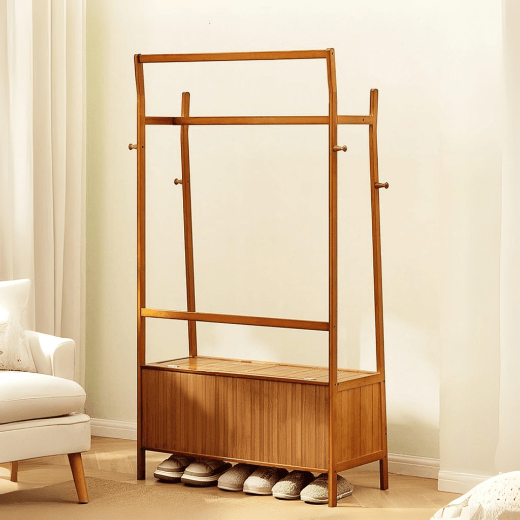 Multifunctional Double-Pole Bamboo Wood Storage Rack (90cm)
