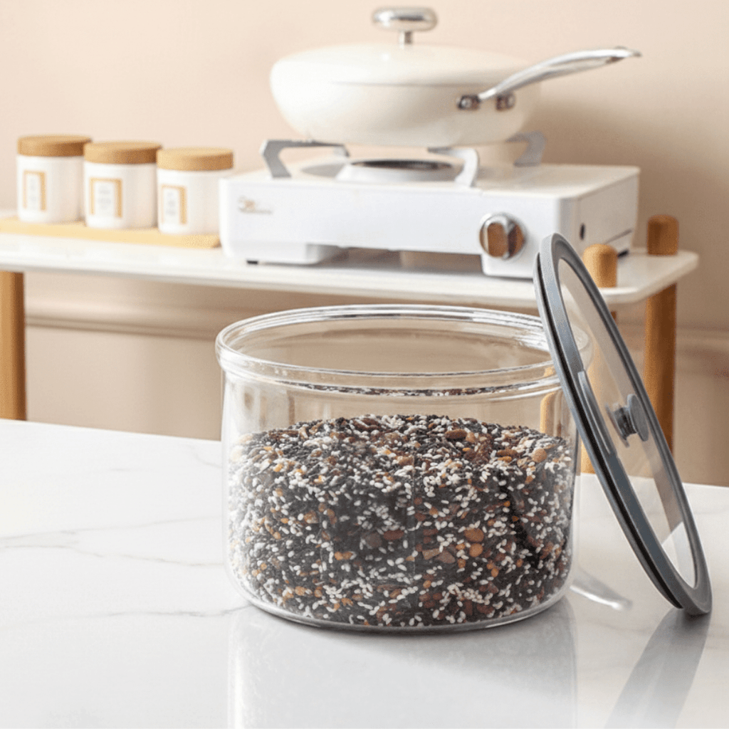 Multi-Purpose Transparent Borosilicate Food Storage Container with Airtight Lid(1.8Kg)