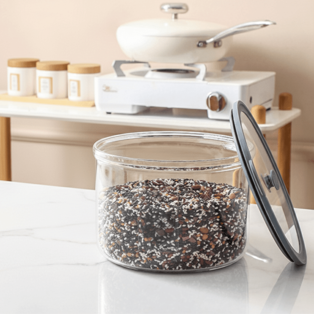 Multi-Purpose Transparent Borosilicate Food Storage Container with Airtight Lid(1.8Kg)