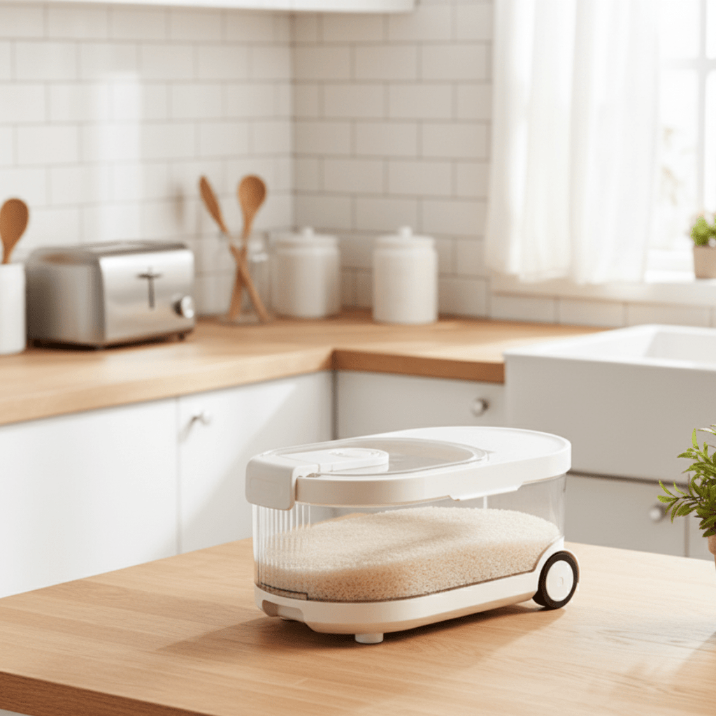 Sealed Rice Storage Container with Measuring Cup & Wheels(7Kg)
