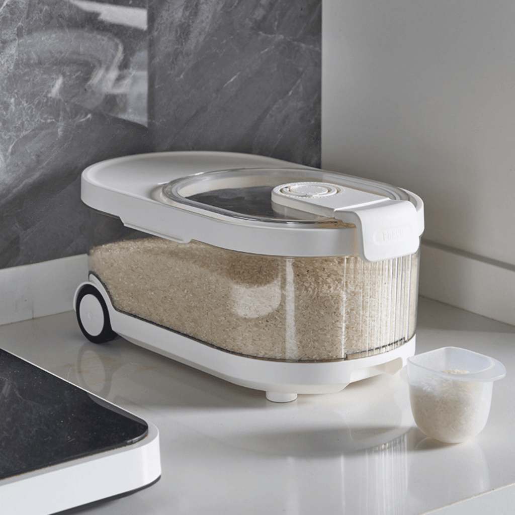 Sealed Rice Storage Container with Measuring Cup & Wheels(7Kg)