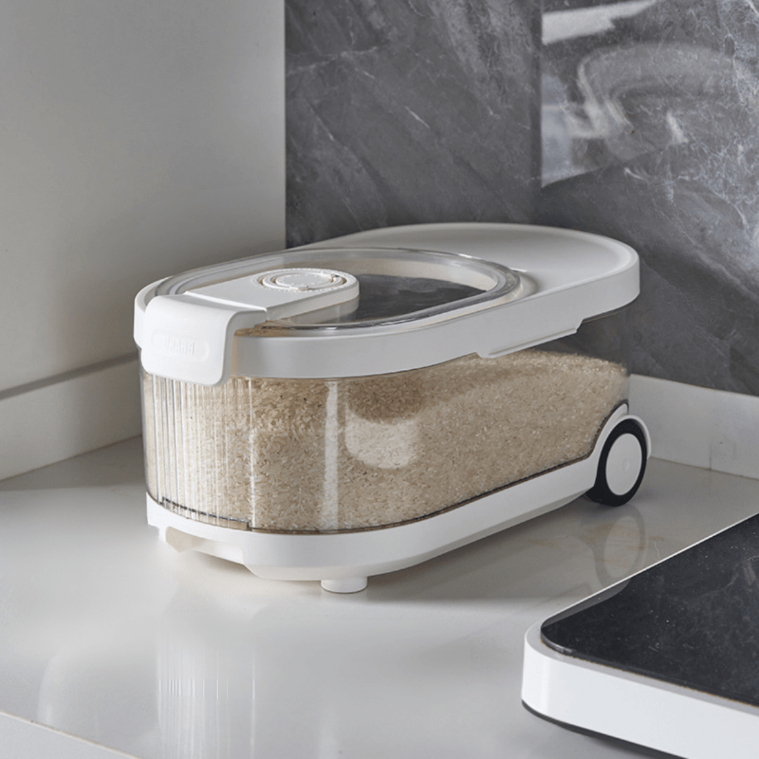 Sealed Rice Storage Container with Measuring Cup & Wheels(7Kg)