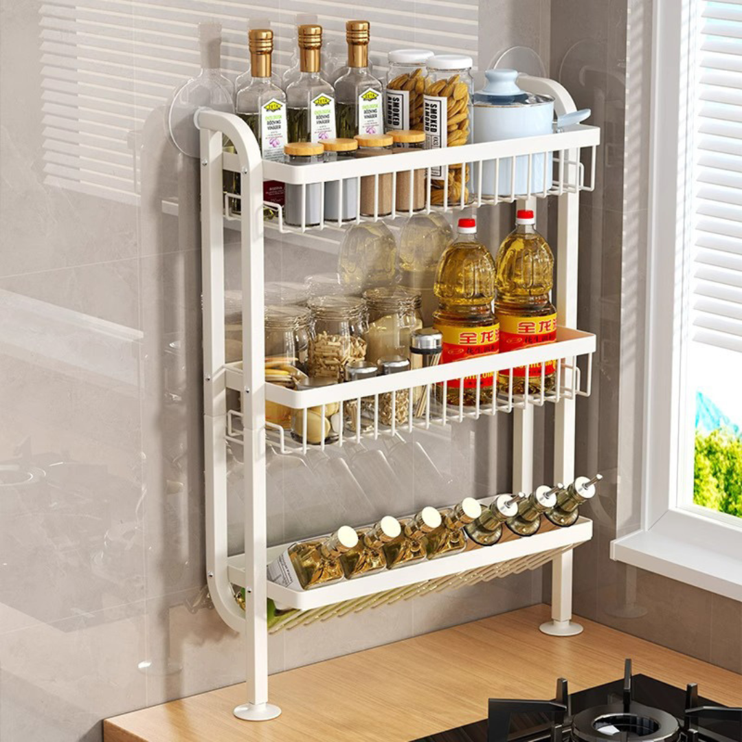 Suction Cup Wall-Mounted Spice Rack Organizer