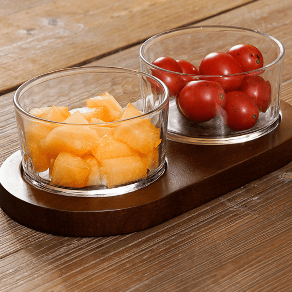 Minimalist Glass Snack Plate with Bamboo Lid (2-GRID)