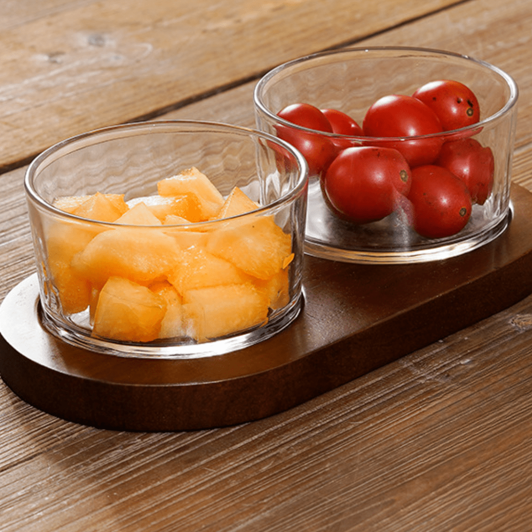 Minimalist Glass Snack Plate with Bamboo Lid (2-GRID)