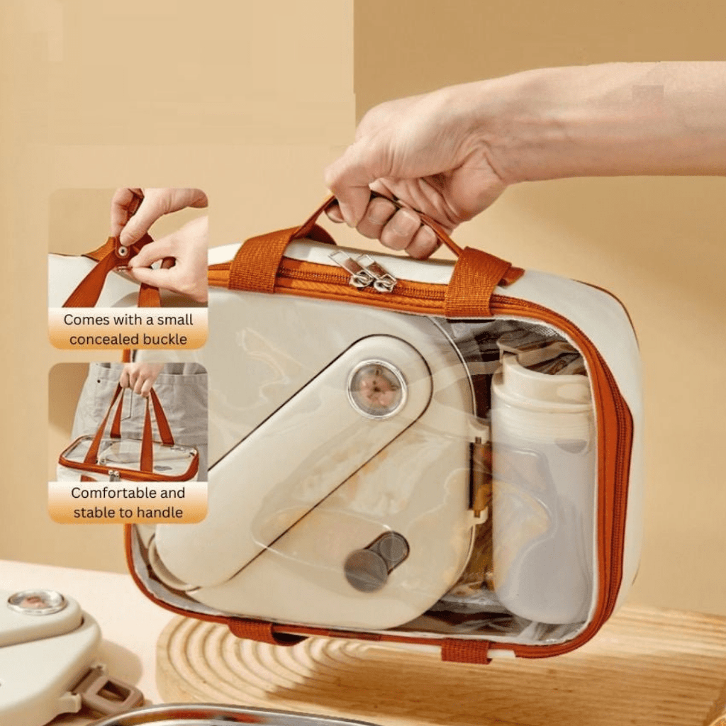 Premium 3-Grid Stainless Steel Lunch Box Set with Insulated Bag (800 ml)