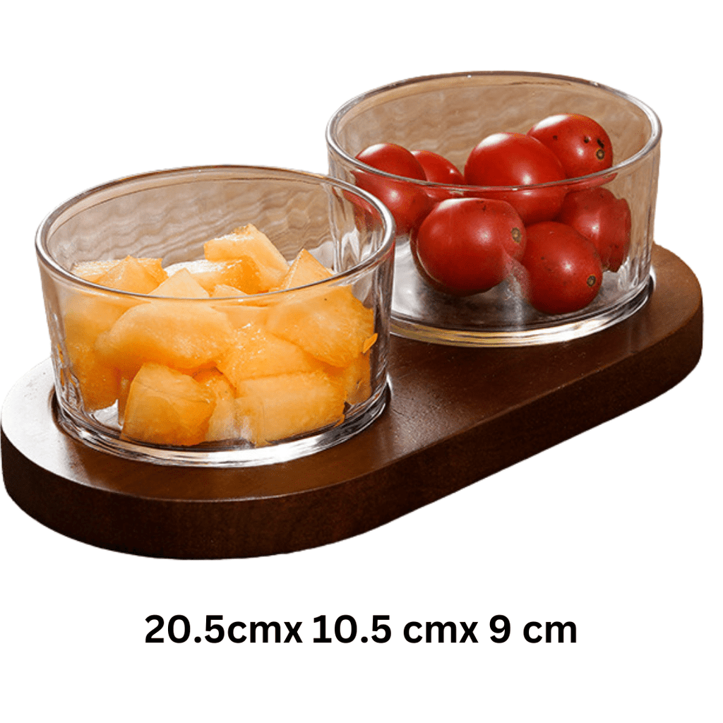 Minimalist Glass Snack Plate with Bamboo Lid (2-GRID)