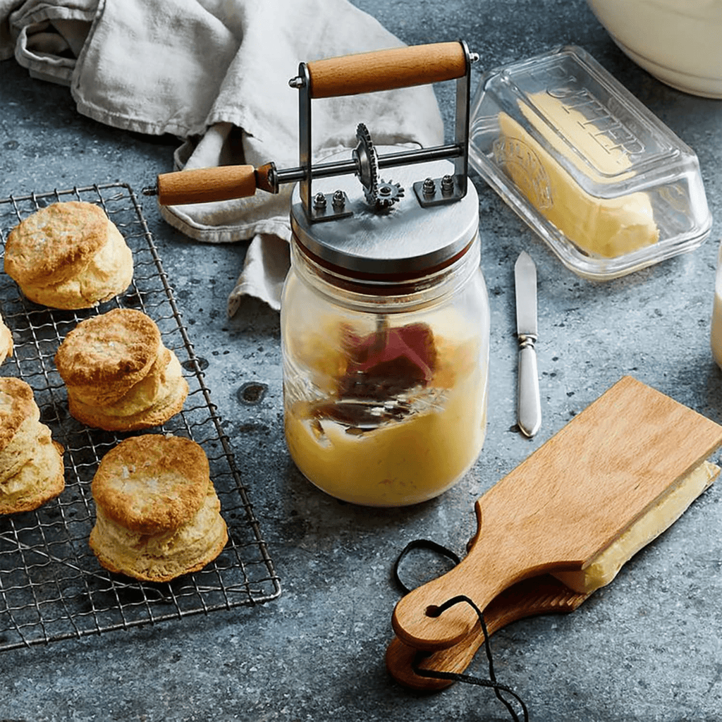 Manual Hand-Crank Butter Churner with Wooden Handle (1500ml)