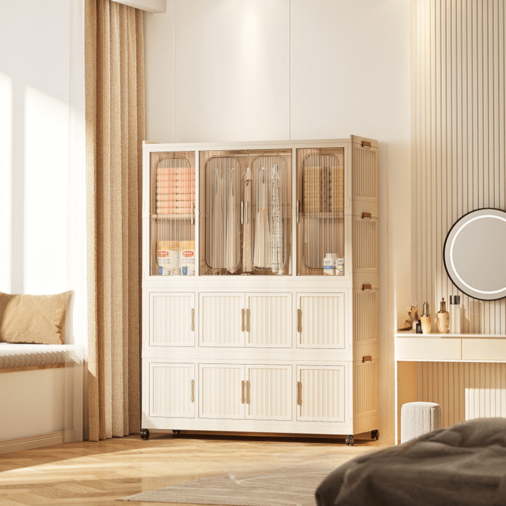 Multi-Tier Magnetic Door Plastic Storage Wardrobe With Wheels(120cm)