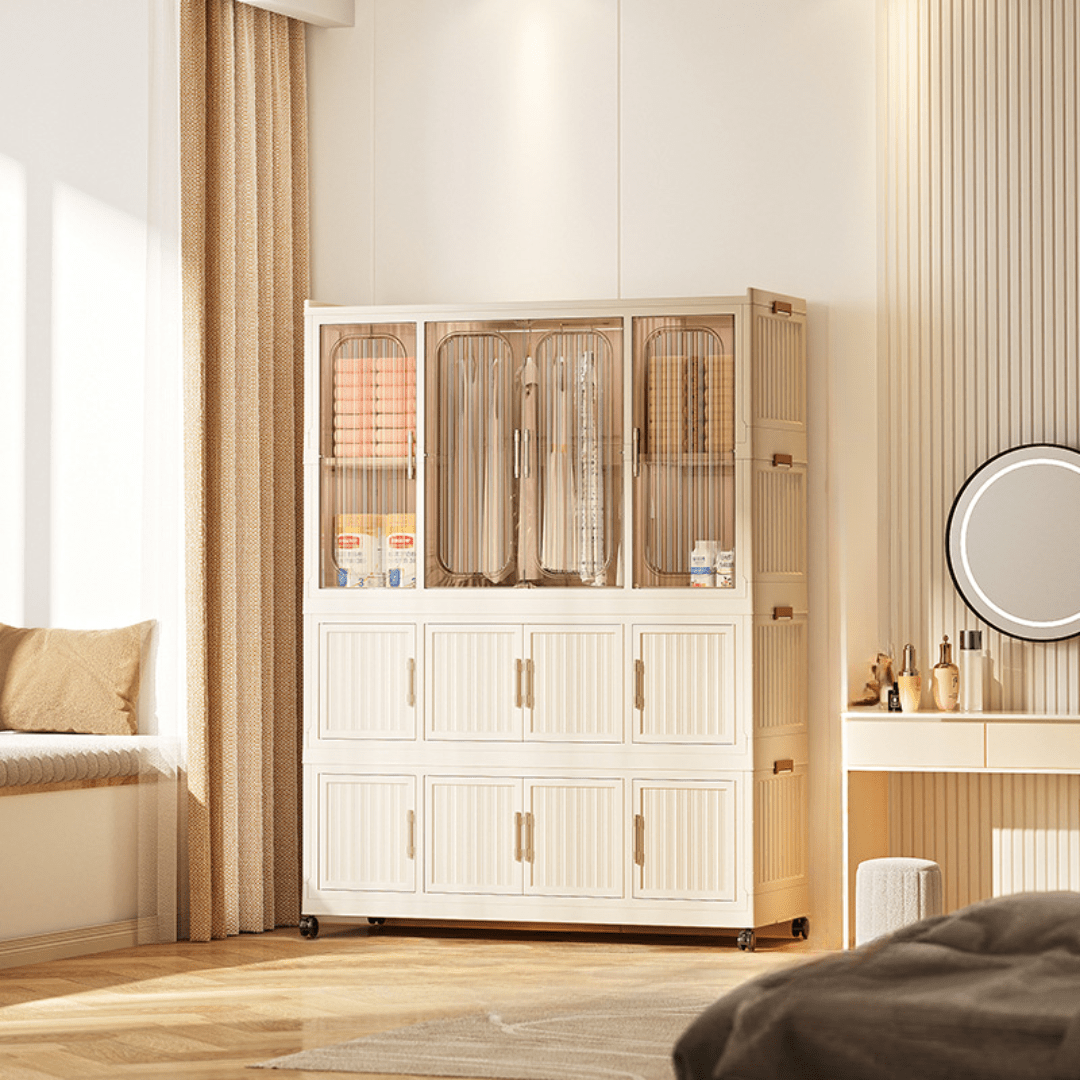 Multi-Tier Magnetic Door Plastic Storage Wardrobe With Wheels(120cm)