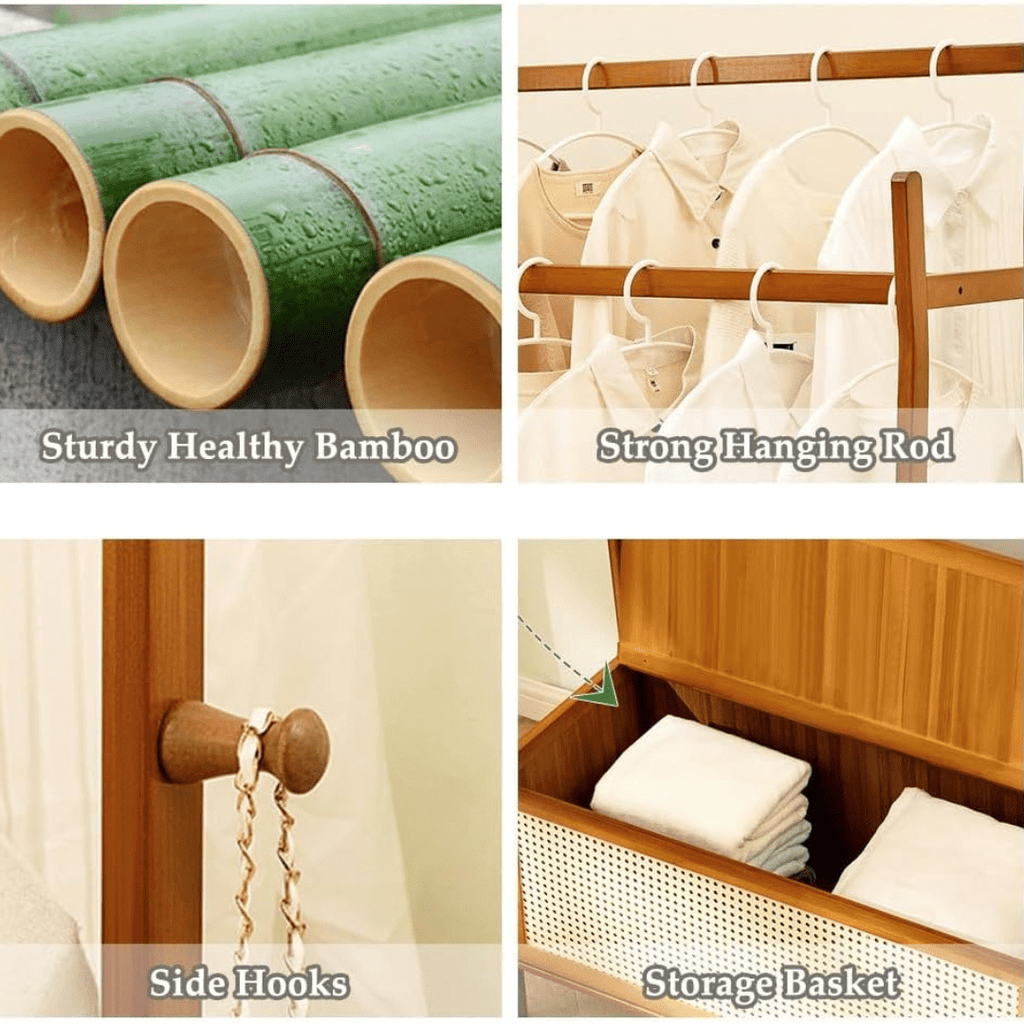 Multifunctional Double-Pole Bamboo Wood Storage Rack (90cm)