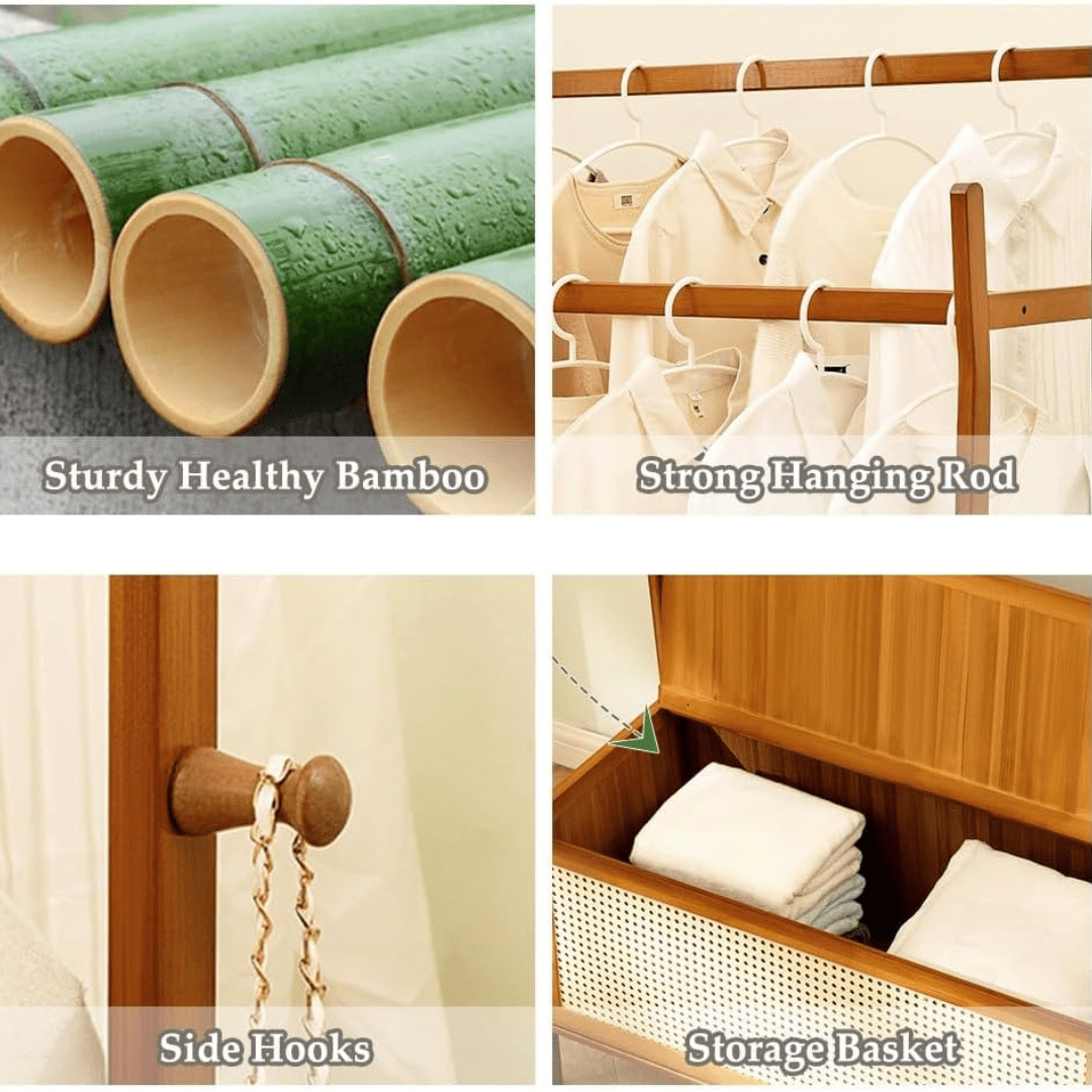 Multifunctional Double-Pole Bamboo Wood Storage Rack (90cm)