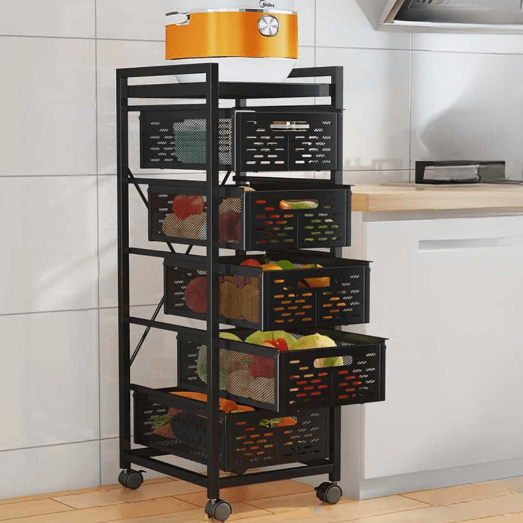 Multi-Layer Rolling Drawer-Style Storage Rack with Detachable Baskets
