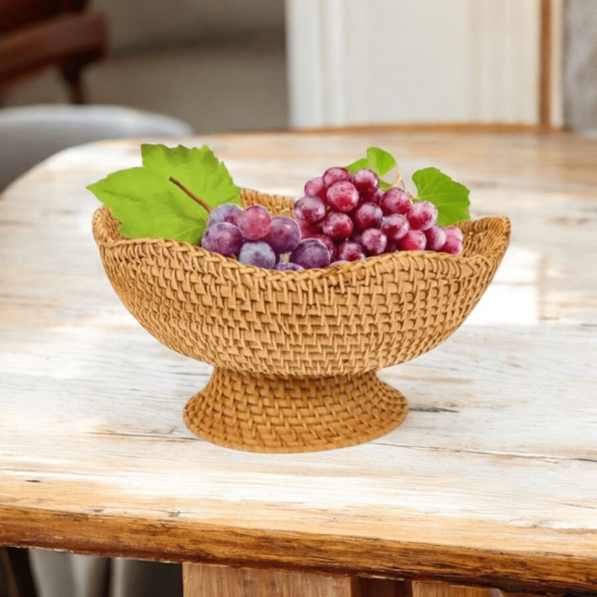 Multi-Purpose Hand-Woven Rattan Serving Basket (25cm)