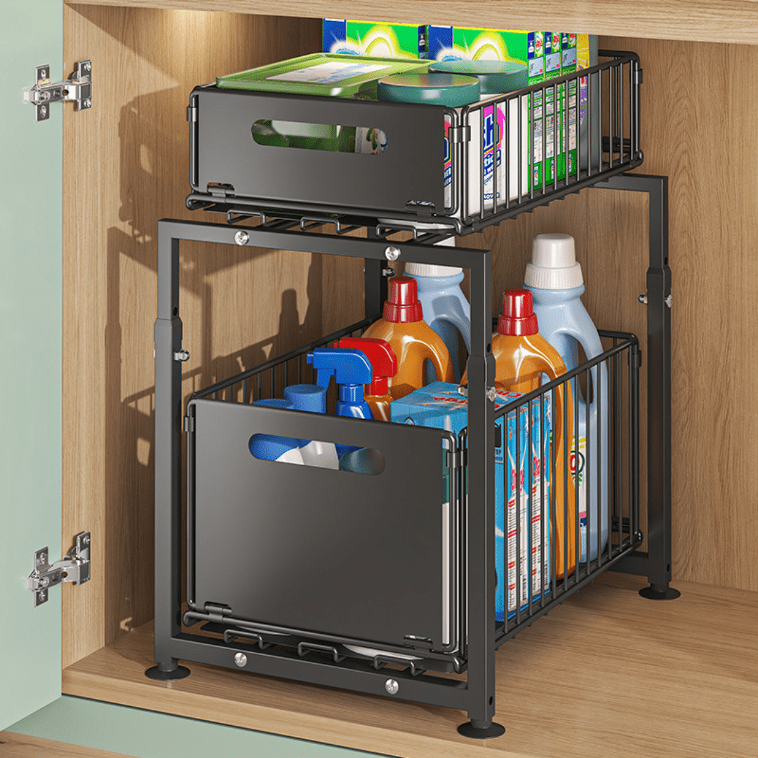 Multi-Purpose Carbon Steel Adjustable Pull-Out Storage Organizer Rack(29cm)