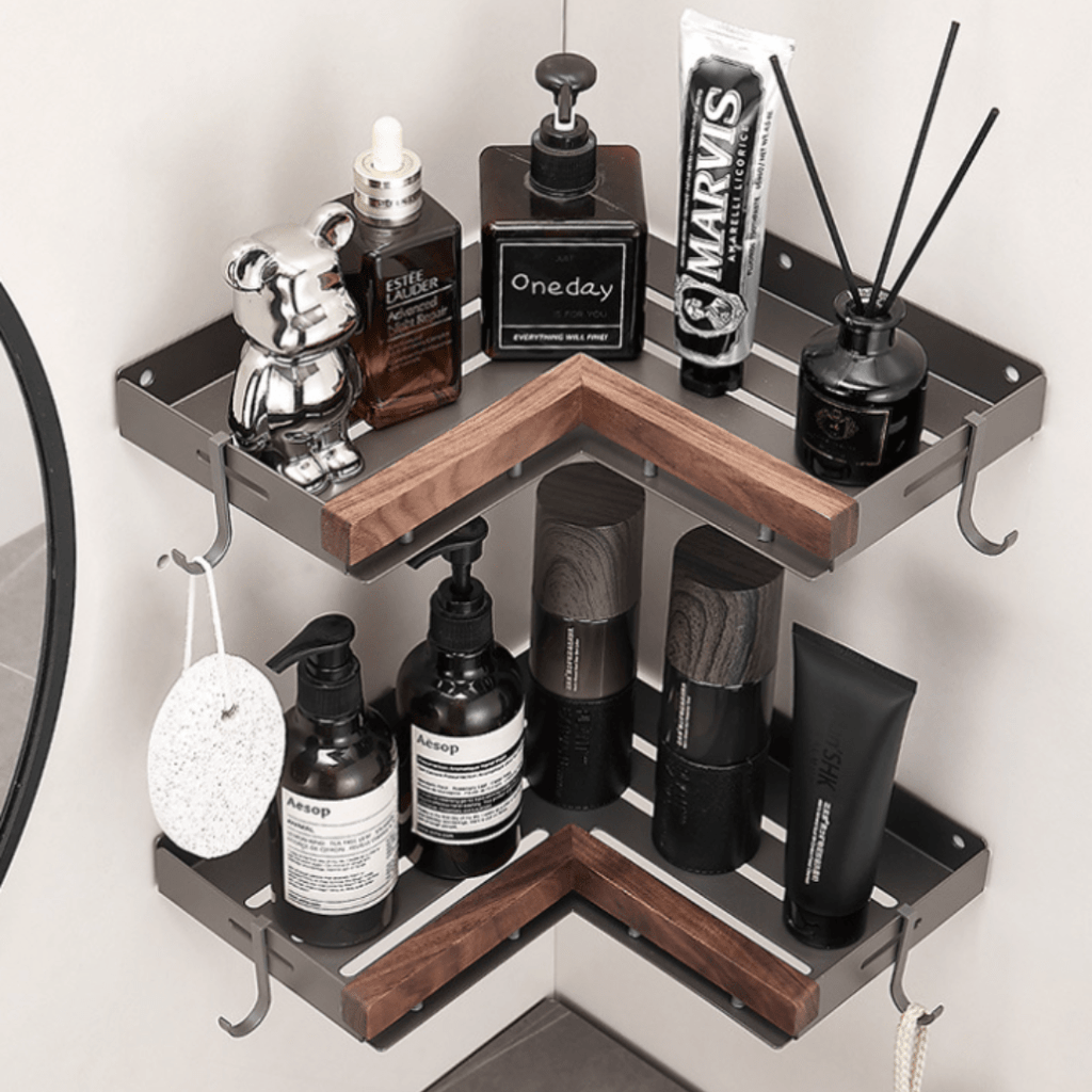 Multi-Purpose Wood and Aluminum Wall Corner Shelf (26cm)