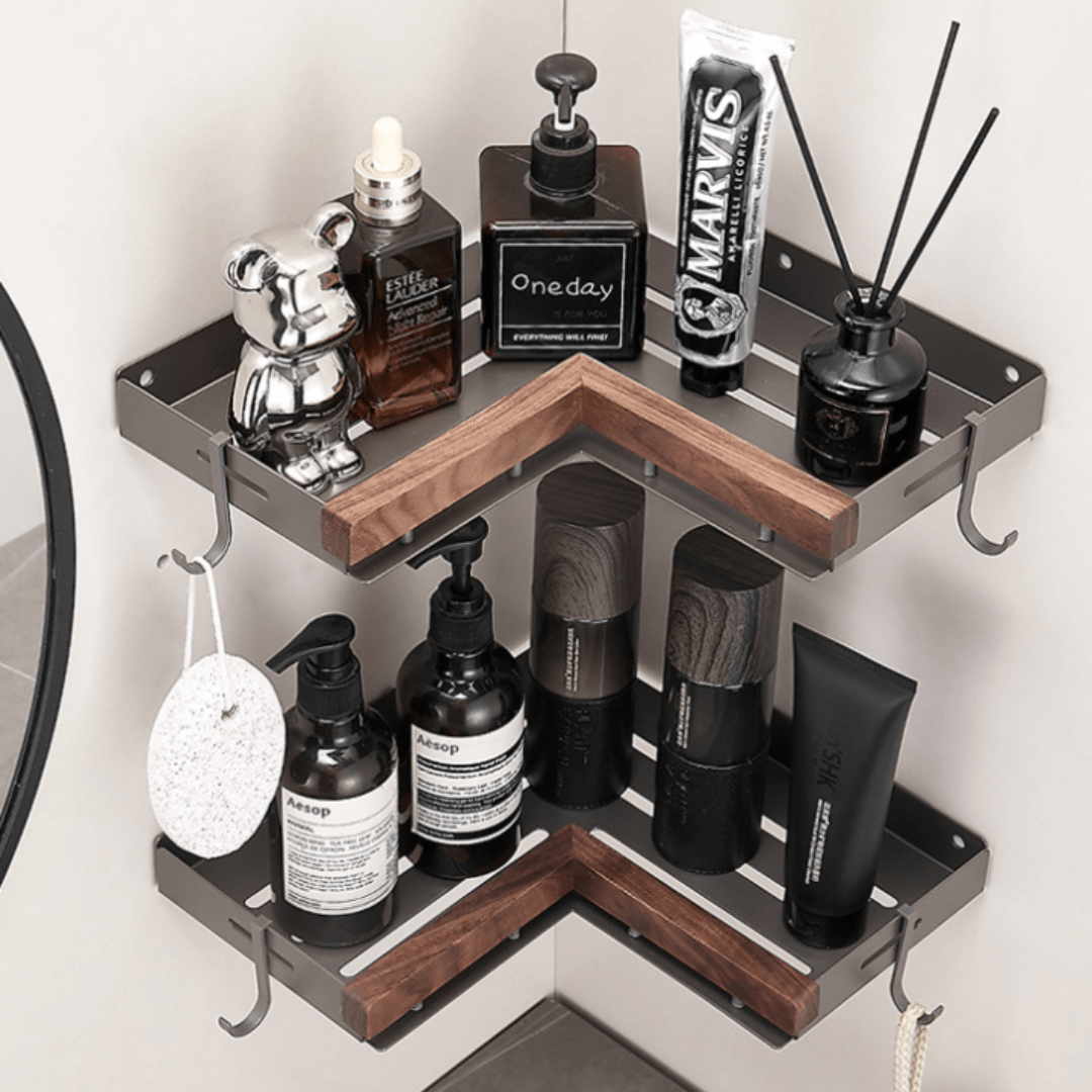Multi-Purpose Wood and Aluminum Wall Corner Shelf (26cm)