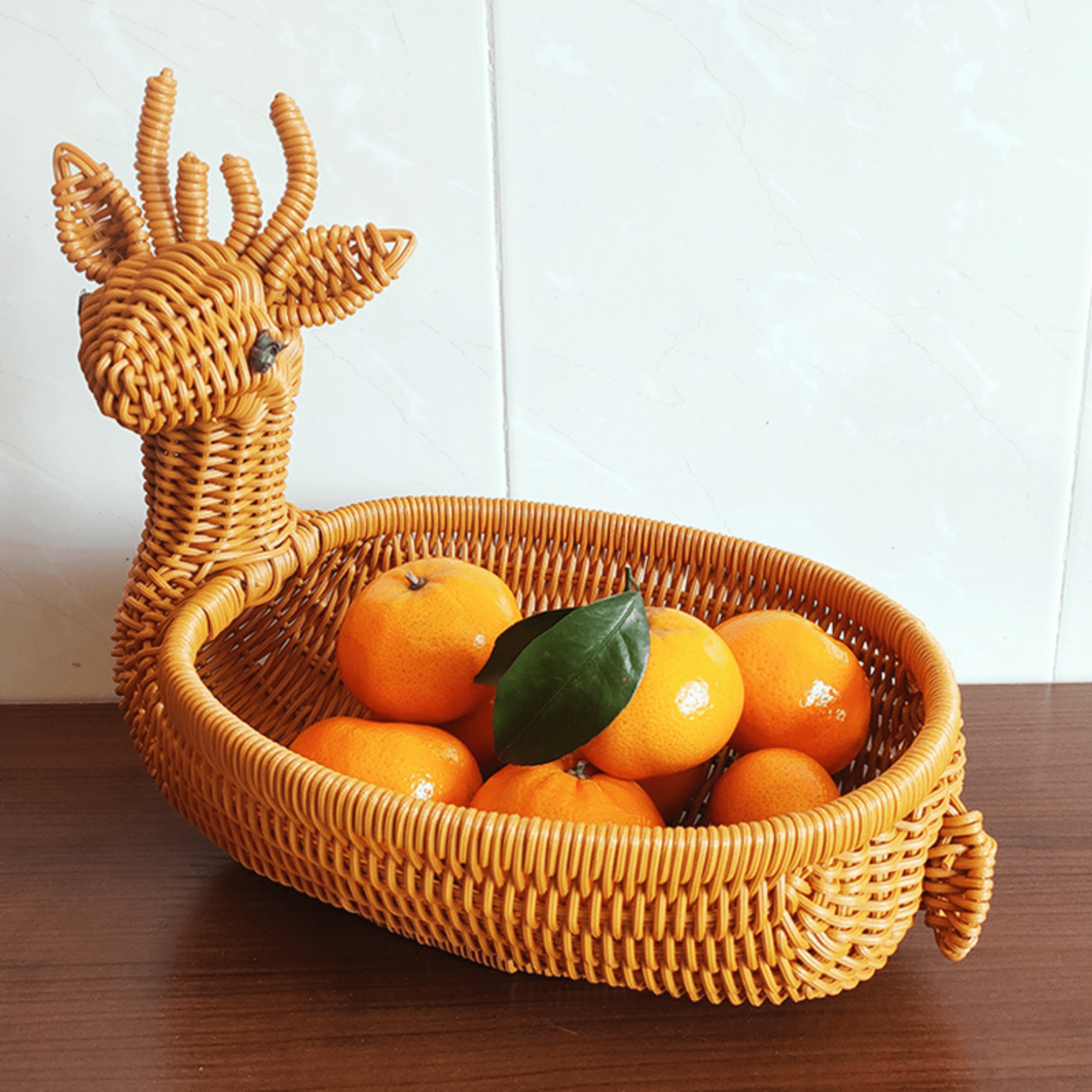 Multi-Purpose Deer-Shaped Imitation Rattan Food & Bread Basket (32cm)