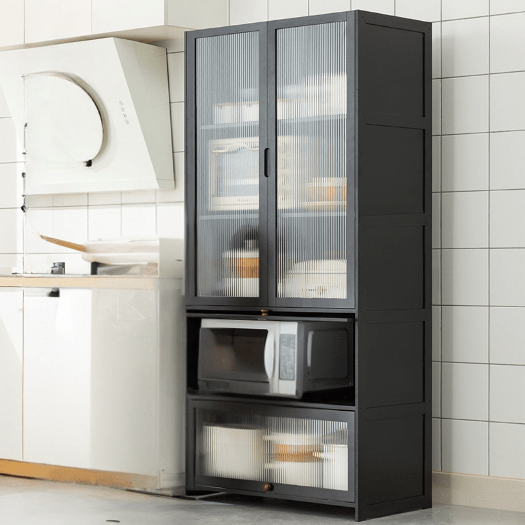 Multipurpose Bamboo Wood Kitchen Storage Rack(Black-80cm)