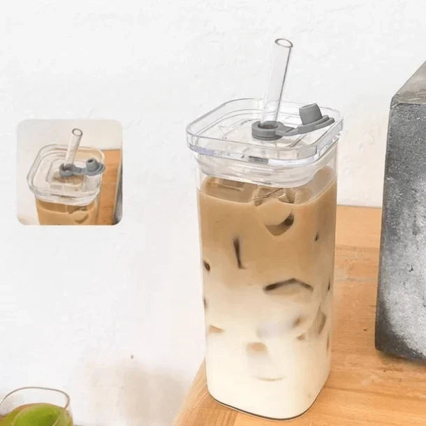 Multi-Purpose Borosilicate Glass Coffee and Juice Cup with Lid(400ml)