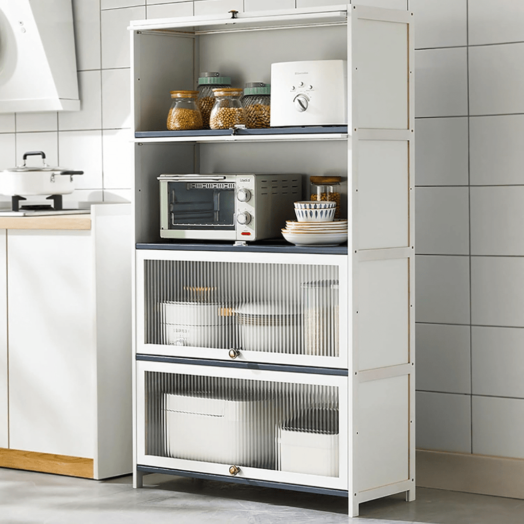 Multi-Purpose Bamboo & Acrylic Storage Cabinet with Flip Cover Doors (60cm)