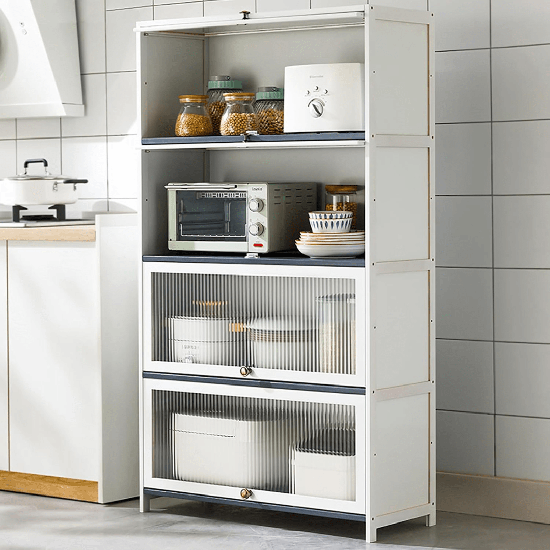 Multi-Purpose Bamboo & Acrylic Storage Cabinet with Flip Cover Doors (60cm)