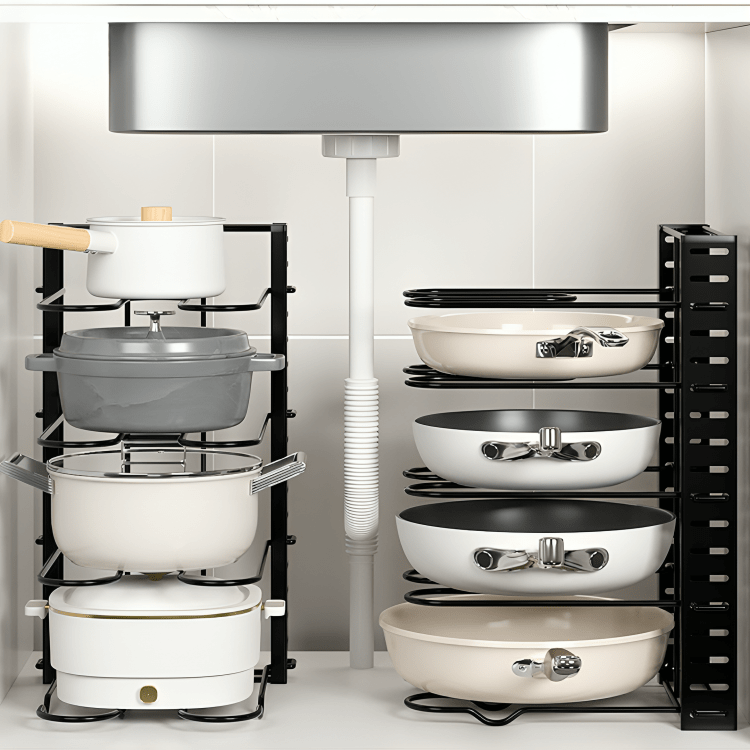 Premium Iron Cookware Organizer with 8 Adjustable Racks