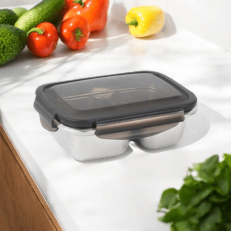 Multi-Purpose Stainless Steel 2-Compartment Food Storage Container (850ml)