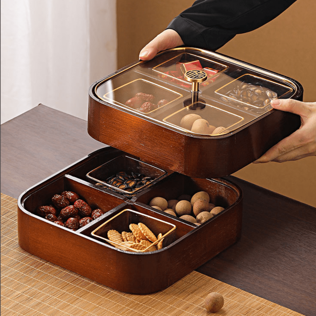 Moisture-Proof Wooden Serving Tray (Double Layer)