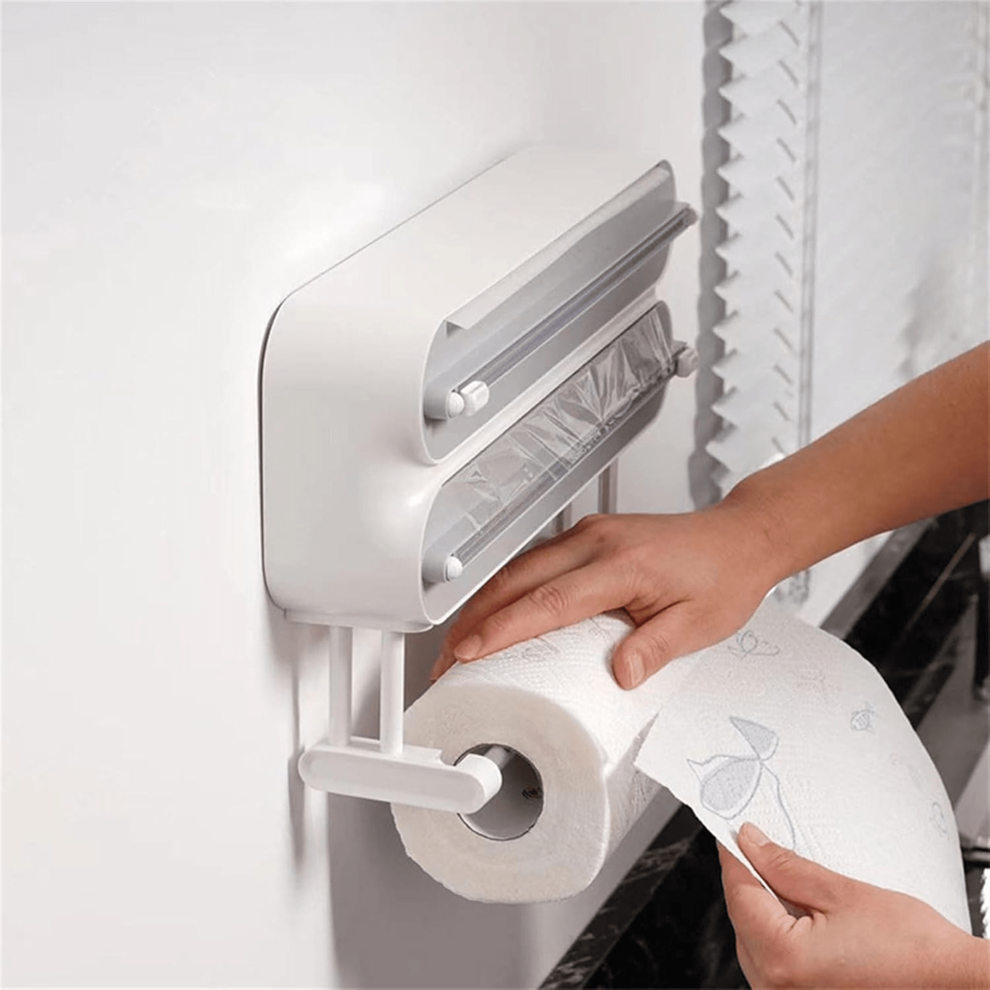 Multi-Functional 3-in-1 Kitchen Wrap Dispenser with Cutter
