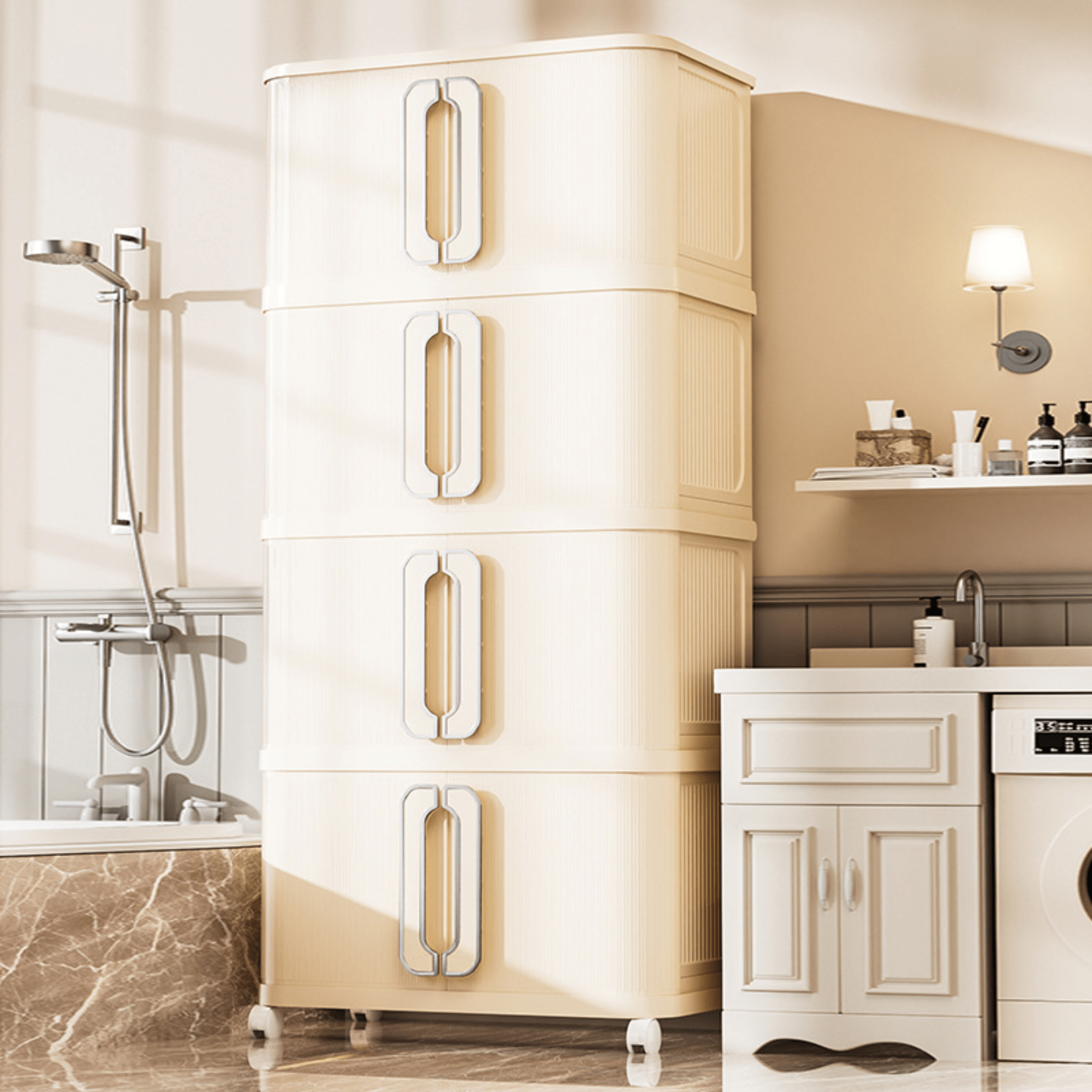 Stackable Multi-Layer Storage Cabinet with Wheels