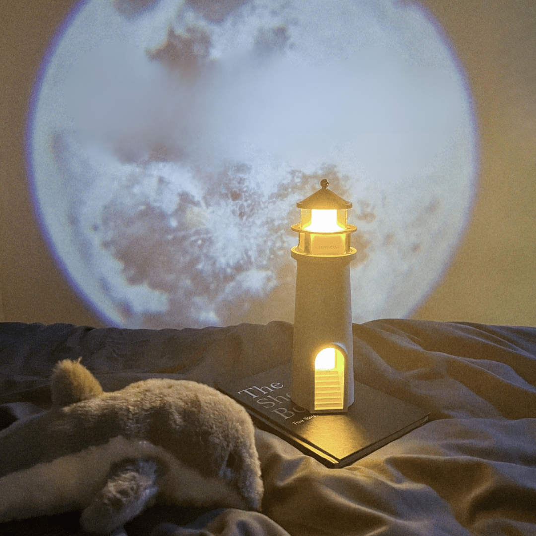 Moon Lamp Lighthouse Night Lights with Full Moon Projector Cordless with Rechargeable Charging